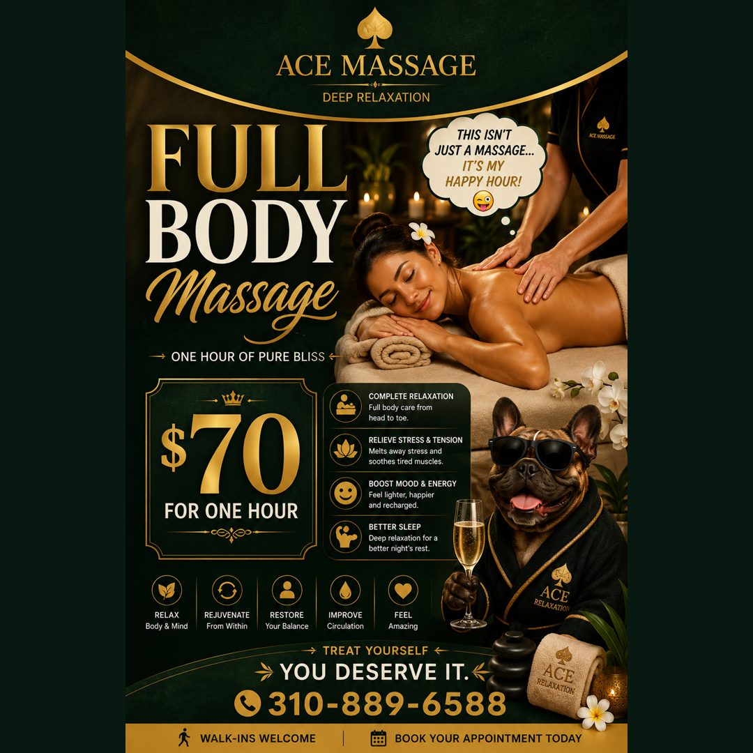 Funny full body massage dog poster